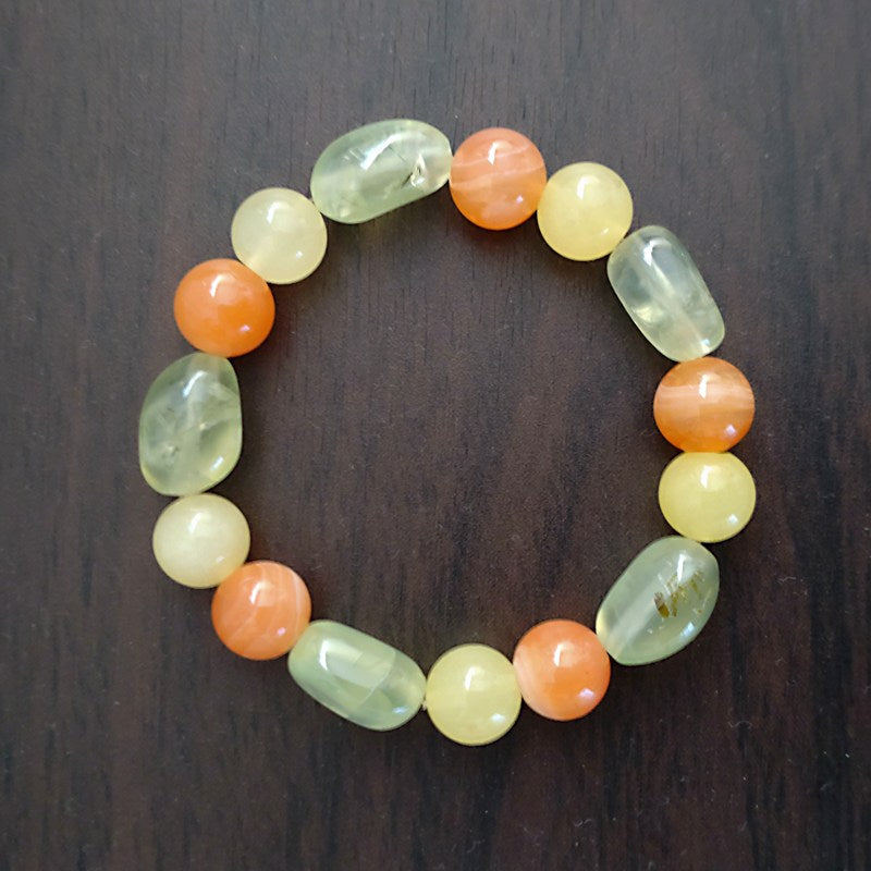 オレンジカーネリアン&イエローカルセドニー&プレナイト ブレスレット《174mm/リラックス/明るい気持ち》【ポスト投函対応可能商品】