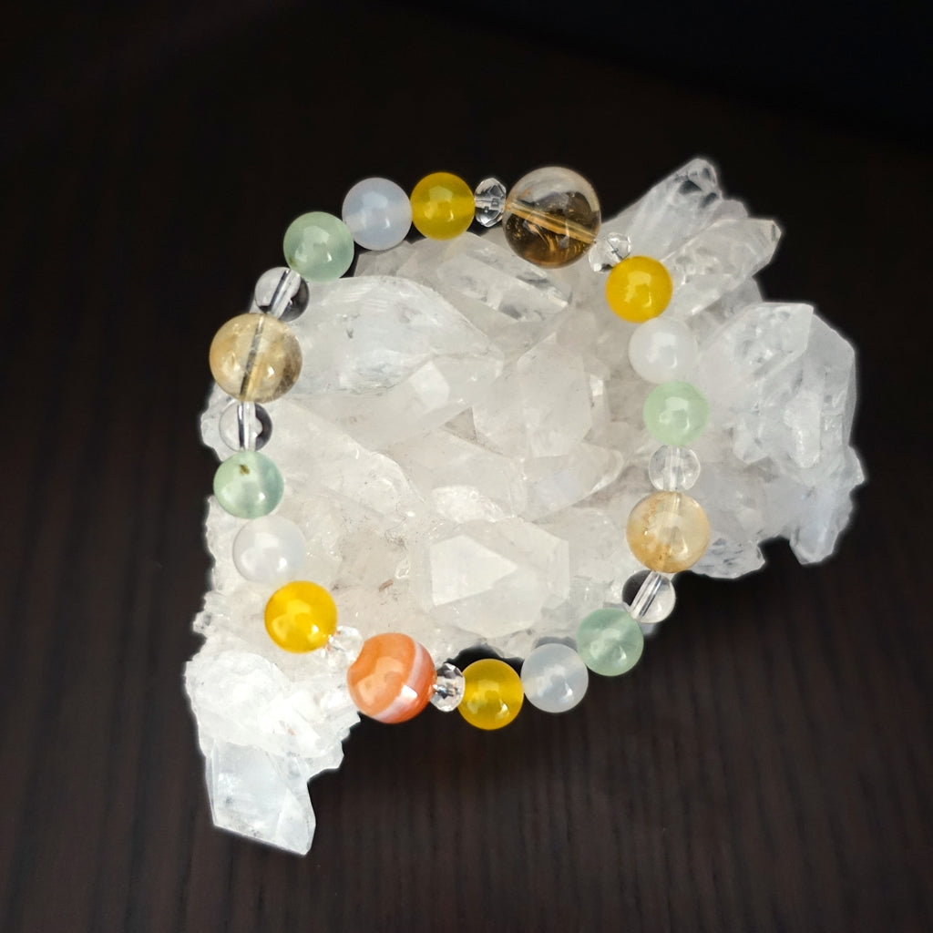 【送料無料】シトリン&プレナイト&サードオニキス&イエローカルセドニー&水晶ブレスレット《178mm/明るい希望》【ポスト投函対応可能商品】