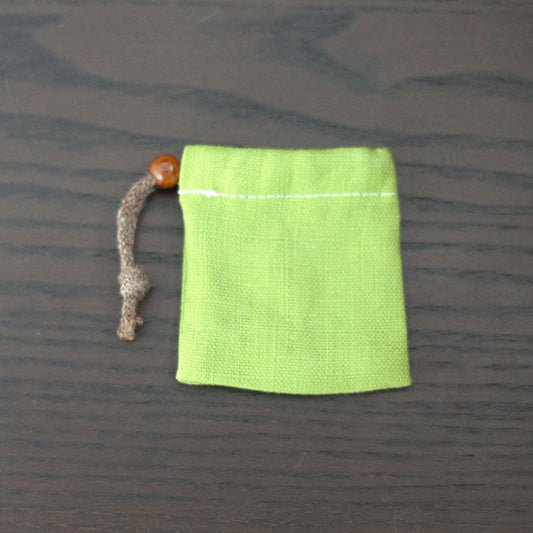ヘンプ巾着(麻袋)S黄緑-36《タンブルや原石の持ち運びに便利》6cm×5cm