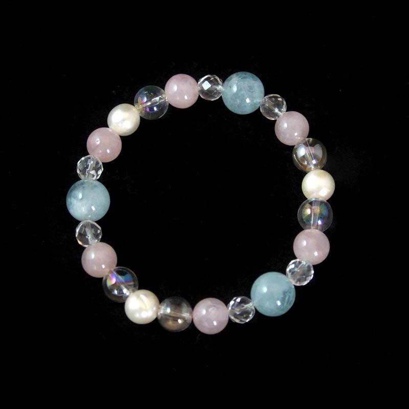 【送料無料】アクアマリン&ローズクォーツ&淡水パールブレスレット《幸福な結婚/心の平和》