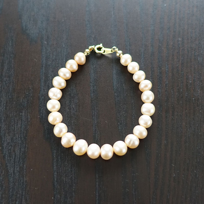 淡水パール コーラルカラー(無着色天然色)ブレスレット【ポスト投函対応可能商品】