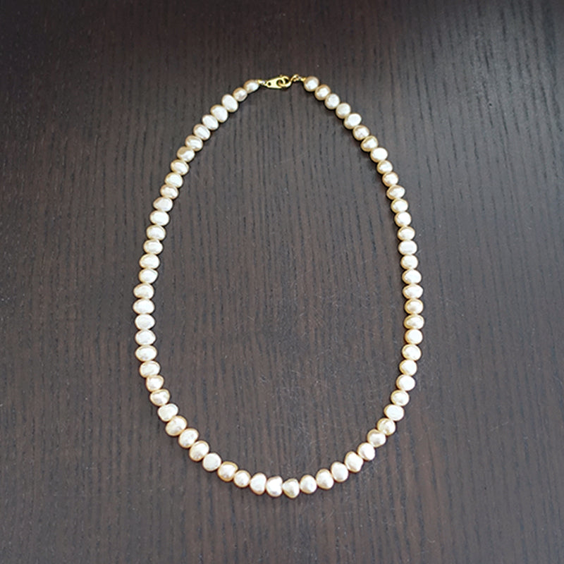 【送料無料】淡水パール ネックレス 珊瑚色(ナチュラル)《ビーズサイズ 7~8mm 厚み5~6mm》【ポスト投函対応可能商品】