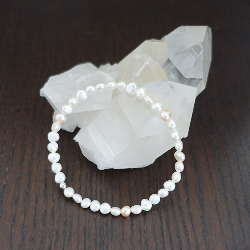 淡水パール 小粒ブレスレット 白《164mm/ビーズサイズ 4~5mm 厚み3mm》【ポスト投函対応可能商品】