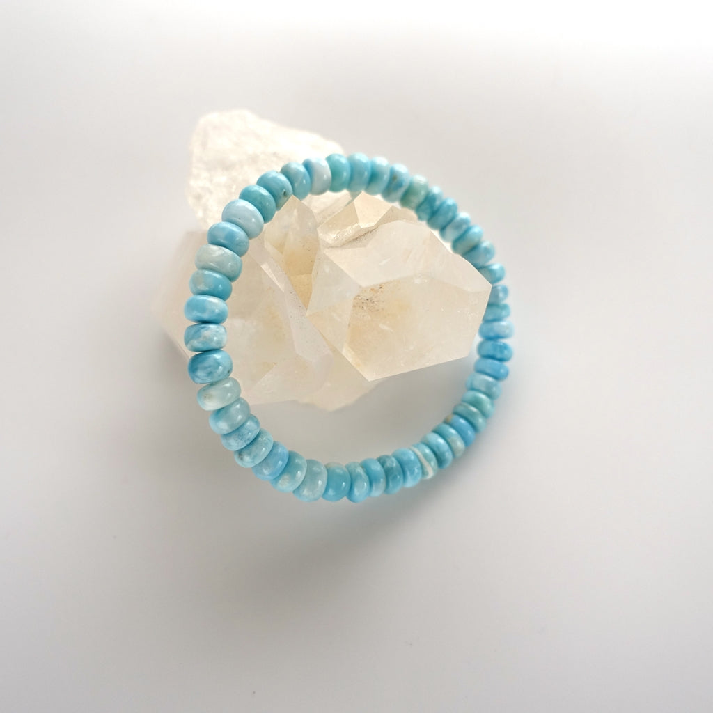 【送料無料】ラリマー 7mm×4mmボタンビーズ ブレスレット《186mm》人気・希少!【ポスト投函対応可能商品】