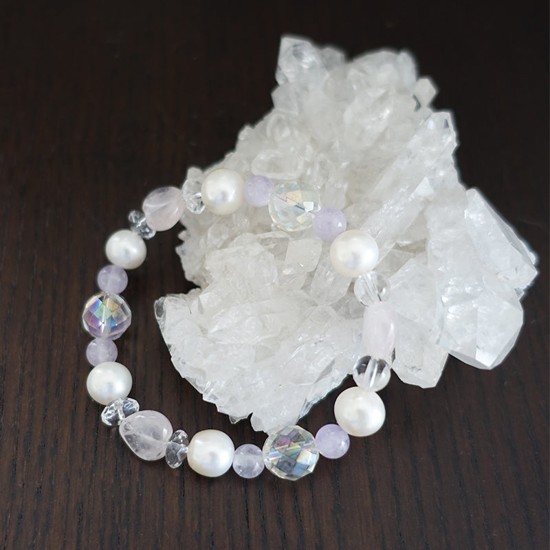 【送料無料】淡水パール&ラベンダーアメジスト&ローズクォーツ&水晶ブレスレット《172mm》【ポスト投函対応可能商品】