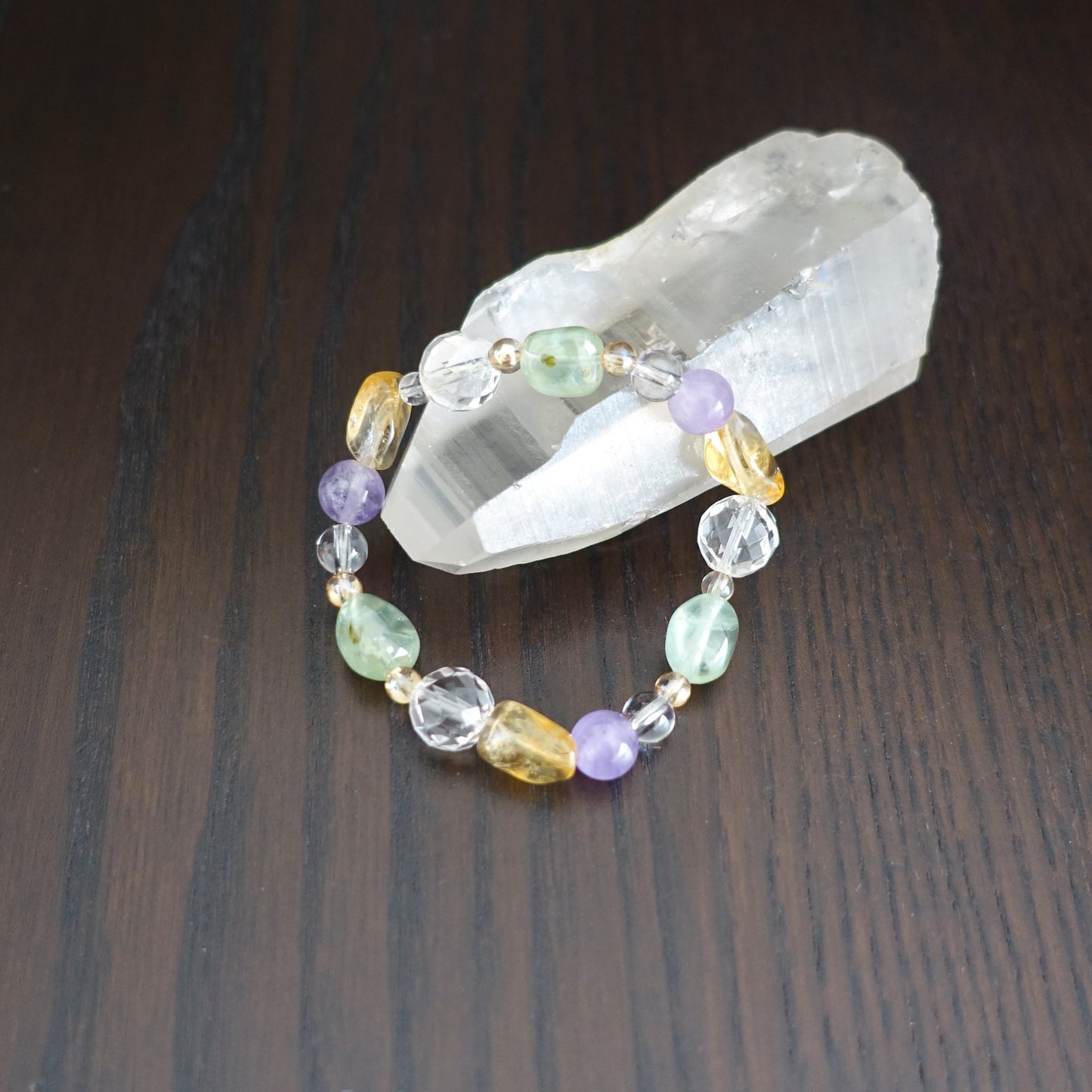 シトリン&プレナイト&ラベンダーアメジスト&ゴールデンオーラ&水晶ブレスレット《180mm》【ポスト投函対応可能商品】
