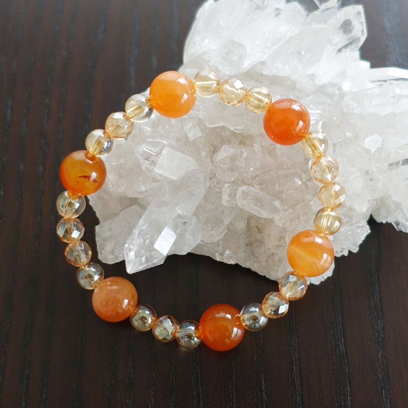【送料無料】オレンジカーネリアン＆ゴールデンオーラ ブレスレット《178mm/豊かさ/金運/光》【ポスト投函対応可能商品】