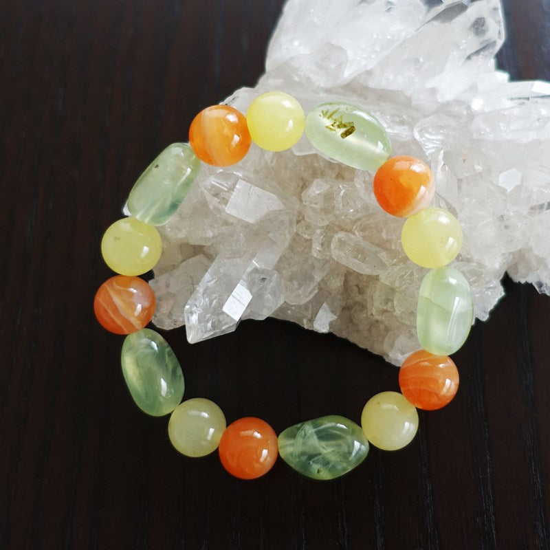 オレンジカーネリアン＆イエローカルセドニー＆プレナイト ブレスレット《174mm/リラックス/明るい気持ち》【ポスト投函対応可能商品】