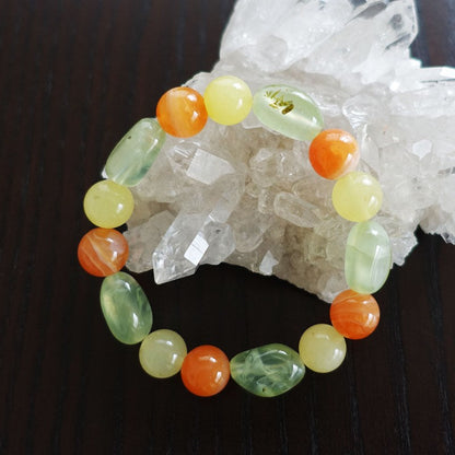 オレンジカーネリアン＆イエローカルセドニー＆プレナイト ブレスレット《174mm/リラックス/明るい気持ち》【ポスト投函対応可能商品】