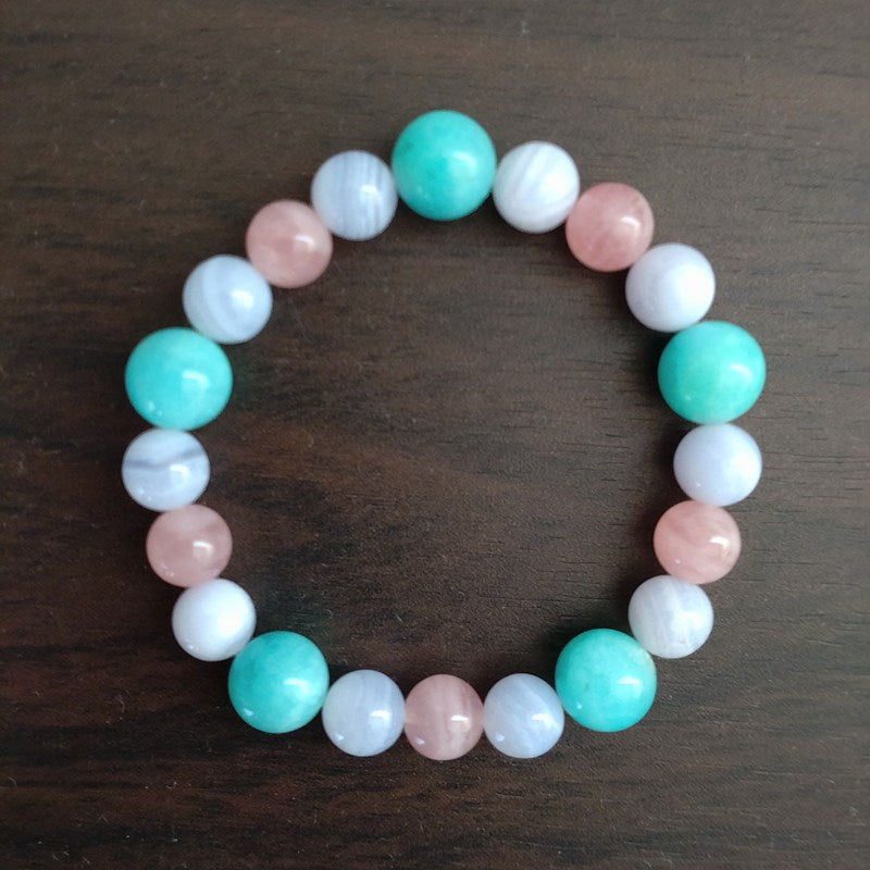 【送料無料】アマゾナイト＆ブルーレース＆ローズクォーツ ブレスレット《170mm/コミュニケーション/未来の展望/家庭愛》【ポスト投函対応可能商品】