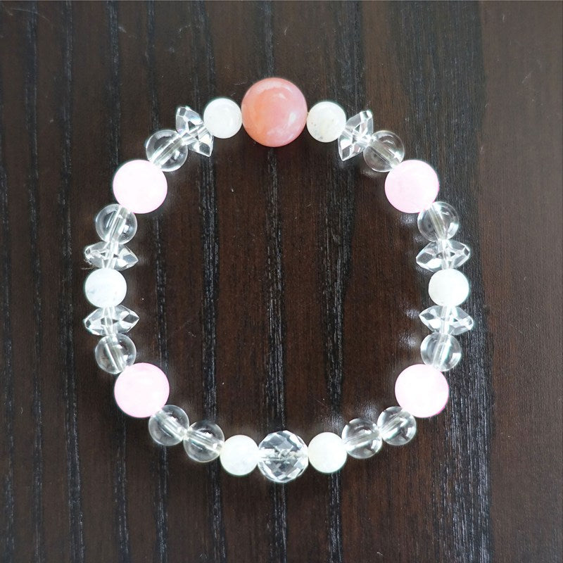 【送料無料】ピンクオパール＆ローズクォーツ＆ムーンストーン ブレスレット《172mm/愛・やさしさ・女性性》【ポスト投函対応可能商品】
