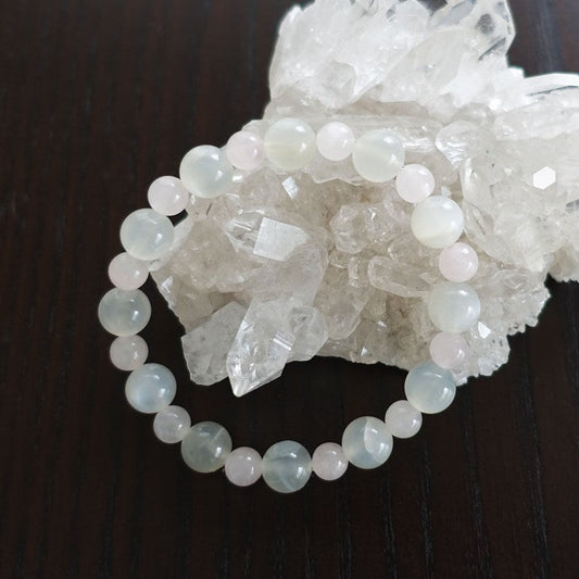 【送料無料】ムーンストーン＆ローズクォーツ ブレスレット《173mm/女性性・母性・包容力・子宝》【ポスト投函対応可能商品】