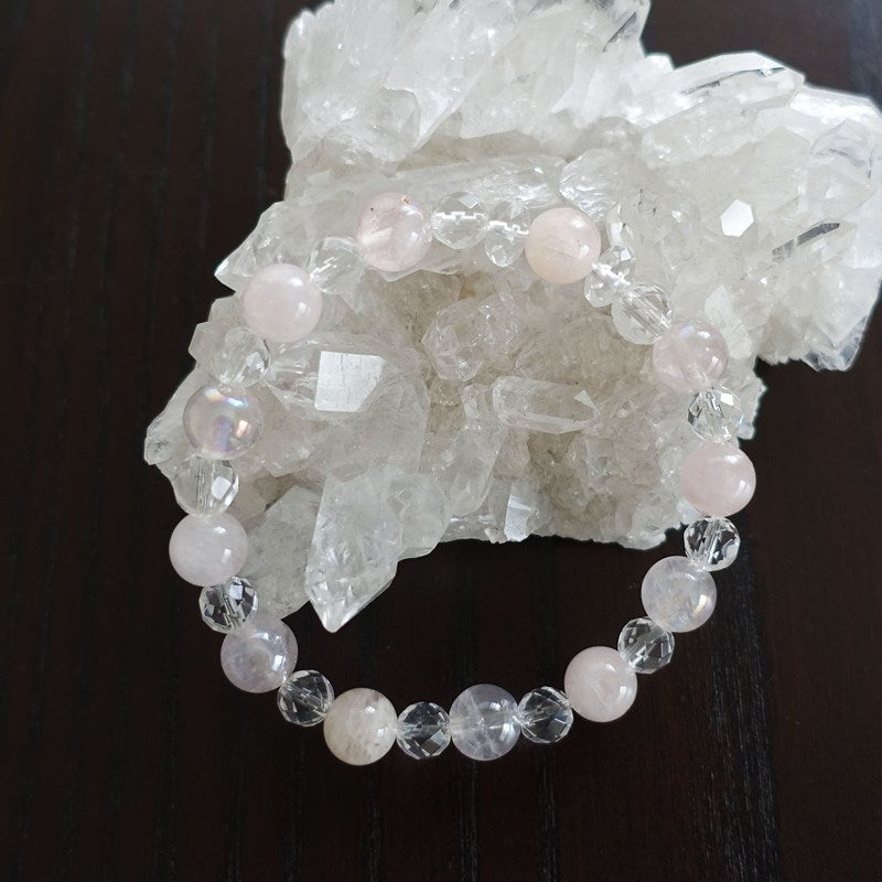 ローズクォーツ＆ローズオーラ&水晶 ブレスレット《173mm/愛・ハートの輝き》【ポスト投函対応可能商品】