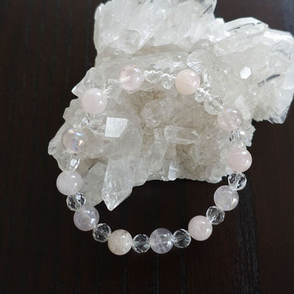 ローズクォーツ＆ローズオーラ&水晶 ブレスレット《173mm/愛・ハートの輝き》【ポスト投函対応可能商品】