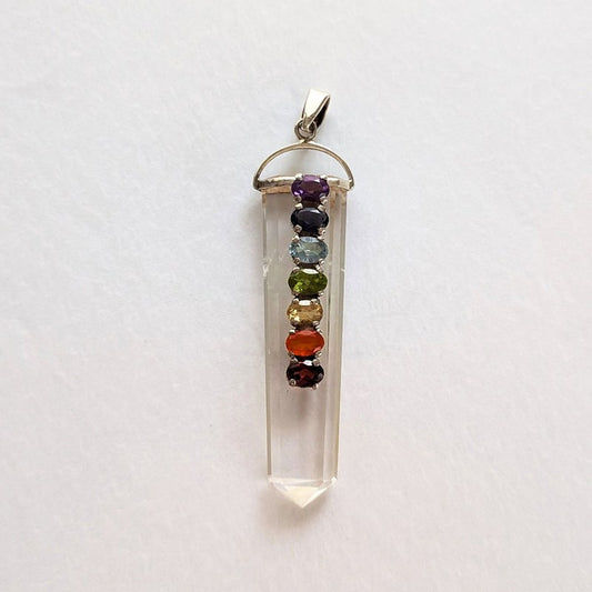 ヒマラヤ水晶ワンド型ペンダントトップ 53mm《７種の天然石/7つのチャクラ対応》【ポスト投函対応可能商品】