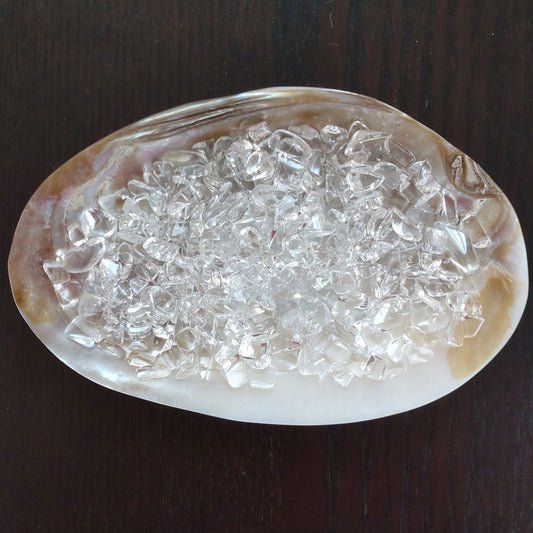 ヒマラヤ水晶チップAグレード大粒150g《マニカラン産/透明》＆マザーオブパールシェルLサイズ