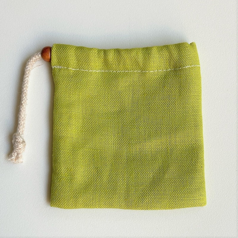 ヘンプ巾着(麻袋)黄緑L“タンブルや原石の持ち運びに便利”L-20-9