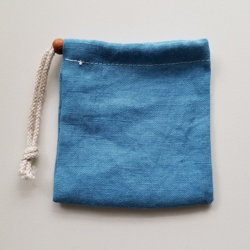 ヘンプ巾着(麻袋)ブルーL“タンブルや原石の持ち運びに便利”L-20-15